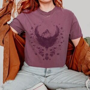 Blue Winged Bird Mandala Graphic Tee Dark Fantasy Art Design